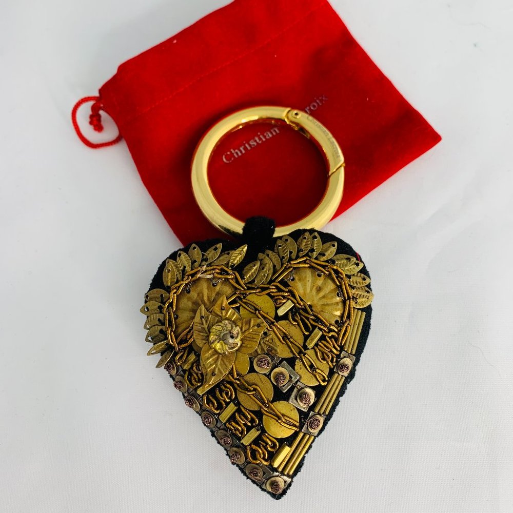 Christian Lacroix key chain embroidered blk velvet